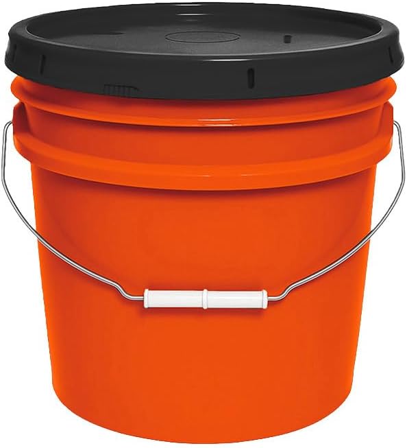 3.5-Gallon Bucket with Airtight Lid – Made in USA, Food Grade BPA Free Plastic, Heavy Duty Multi-Use, Metal Handle with Grip, Stackable Storage – Orange, 1 Pack