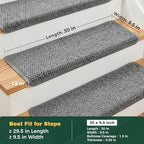 MBIGM Bullnose Non-Slip Stair Treads w/Reusable Adhesive 14 Pack 9.5" x 30" Wooden Steps Protection - TPU Backing with Steel Reinforcement - Anti-Slip Solution Knitted Dark Gray Non Slip Stair Tread