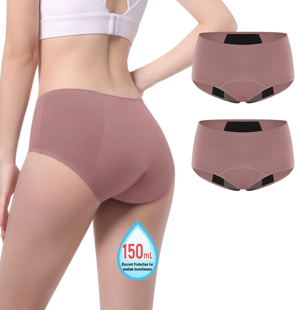 Carer Incontinence Underwear for Women 150ml High Absorbent Leak Proof Underwear for Women Washable Women's Incontinence Panties for Incontinence Postpartum Bladder Leak 2 Pack Dusty Rose M