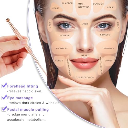 Nuanchu 3 Pieces Facial Reflexology Massage Tool Stainless Steel Manual Acupuncture Pen Retractable Acupuncture, Stainless Steel Double Headed Spring Loaded Ear and Body Point Probe Pen (Rose Gold)
