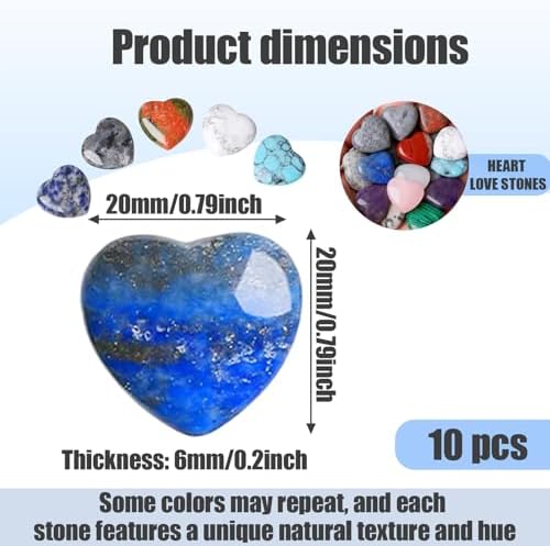 Heart Shaped Healing Crystals 10 PCS 1 Inch - Palm Worry Stone for Chakra Reiki Balancing Meditation, Spiritual Love Gifts for Women（Color Mixing）