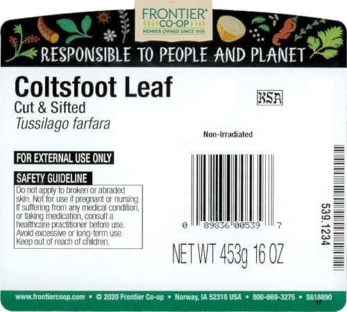 Frontier Co-op Coltsfoot Leaf, Cut and Sifted, Kosher | 1 lb. Bulk Bag | Tussilago farfara L.