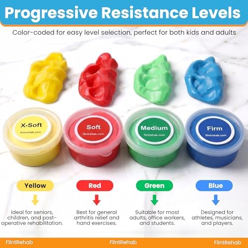 FlintRehab Therapy Putty for Teens & Adults (4 Pack, 3 Oz Each) - Putty for Hand Therapy, Fidgeting & Stress Relief - Non-Toxic Resistive Exercise Putty for Hand Strengthening