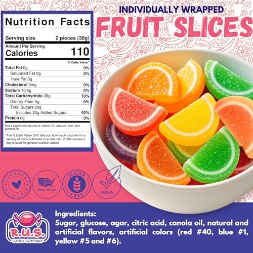 RUS Candy Company Classic Fruit Slices – 1 Lbs Bulk Bag | Old-Fashioned Jelly | Nostalgic Fruit-Flavored Candy for Sharing, Parties & Gifts (1 Pound)