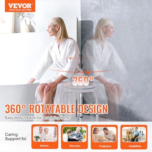 VEVOR Shower Chair for Inside Shower, 360 Degree Swivel Shower Seat, Adjustable Height Shower Stool, Non-Slip Bench Bathtub Seat Stool for Elderly Disabled Adults Handicap, 300 lbs Capacity