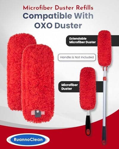 Microfiber Duster Refills Compatible with OXO Good Grips Hand Duster, Reusable Dusters Refill Washable Head Replacement for OXO Extendable Dusters for Cleaning -2 Pack, Red