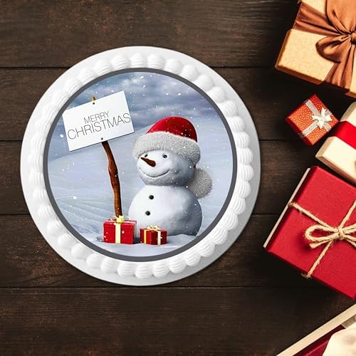 PRECUT 7" Christmas Cake Topper, Christmas Snowman #4, Edible Christmas Cake Decorations, Santa Cake Toppers, Xmas Cake Decoration, Round Christmas Cake