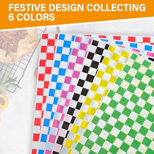 240Pcs Wax Paper Sheets for Food, 12x12 In Variety Pack Checkered Food Basket Liners, Grease Resistant Sandiwch Wrapping Paper, Festive Design Deli Sheets For Party, Fair and Outdoors Kovpnor