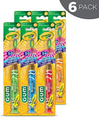 GUM Crayola Timer Light Toothbrush for Kids, Soft Bristles, Suction Cup Base, Children & Toddler Toothbrush 3 Year Old + (6pk)