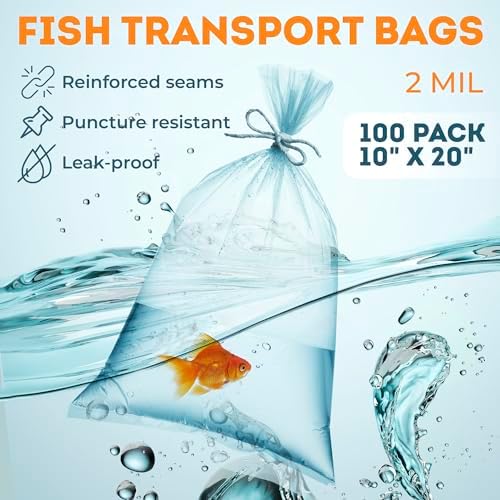 Clear Plastic Fish Bags, 10 х 20 Inch, 2 Mil Poly Bags, Pack of 100, Unprinted Clear Poly Bag for Aquarium Species Transfer and Transport