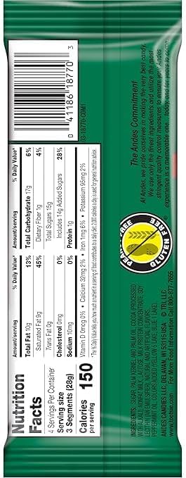 ANDES Mints Crème De Menthe Snap bar Xl Chocolate bar, 12Count