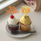 Rsstarxi 24 Pack Little Pumpkin Cupcake Toppers Little Pumpkin Baby Shower Decorations Glitter Pumpkin Birthday Cupcake Picks for Pumpkin Fall Baby Shower Party Cake Decorations Orange