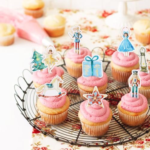 45 Pcs Edible Nutcracker Cupcake Toppers & Picks, for Christmas Birthday Baby Shower Party Decor, Holiday Treat Decorations for Kids