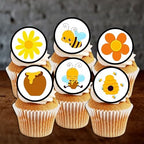Cute Bumble Bee Theme Edible Cupcake Toppers for Baby Showers and Birthday Cake Decorations 24 x 1.5 inch / 4cm Wafer Card Discs (UNCUT)