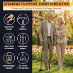 Walking Cane with LED Light, Foldable,Adjustable, Self Standing Walking Canes for Men & Women,Walking Sticks with Quad Base for Seniors & Adults