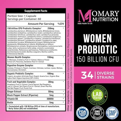 9-in-1 Bio Cultures Complex for Women – 150 Billion CFU Probiotics with 34 Diverse Strains, Organic Prebiotics, Postbiotics, Digestive Enzymes & Biotin – Supports Digestive Balance & Gut Microbiome