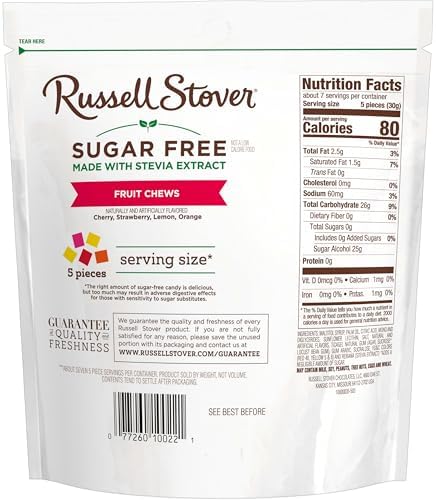 RUSSELL STOVER Sugar Free Fruit Chews Candy, 7.5 oz. bag