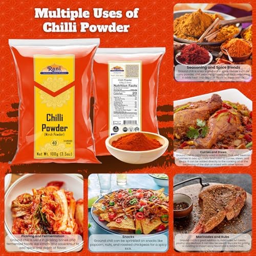 Rani Chilli Powder (Mirchi) Ground Indian Spice 3.5oz (100g) ~ All Natural | Salt-Free | Vegan | No Colors | Gluten Friendly | NON-GMO | Kosher | Indian Origin