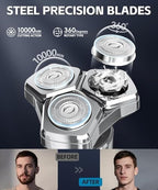 Electric Razor for Men，10,000RPM High-Speed Motor, IPX8 Waterproof, USB Fast Charging, Quick Charge & Travel Lock,Upgraded Soul Gray