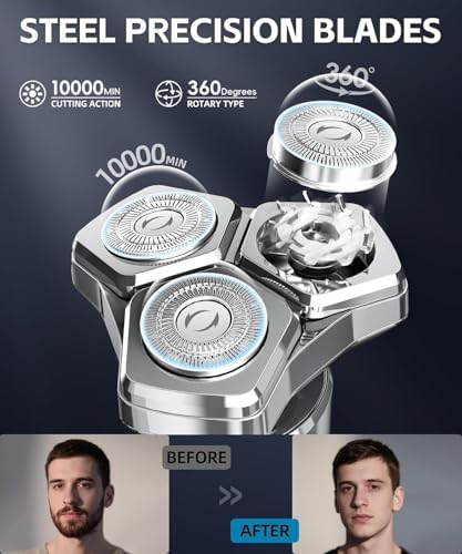 Electric Razor for Men，10,000RPM High-Speed Motor, IPX8 Waterproof, USB Fast Charging, Quick Charge & Travel Lock,Upgraded Soul Gray