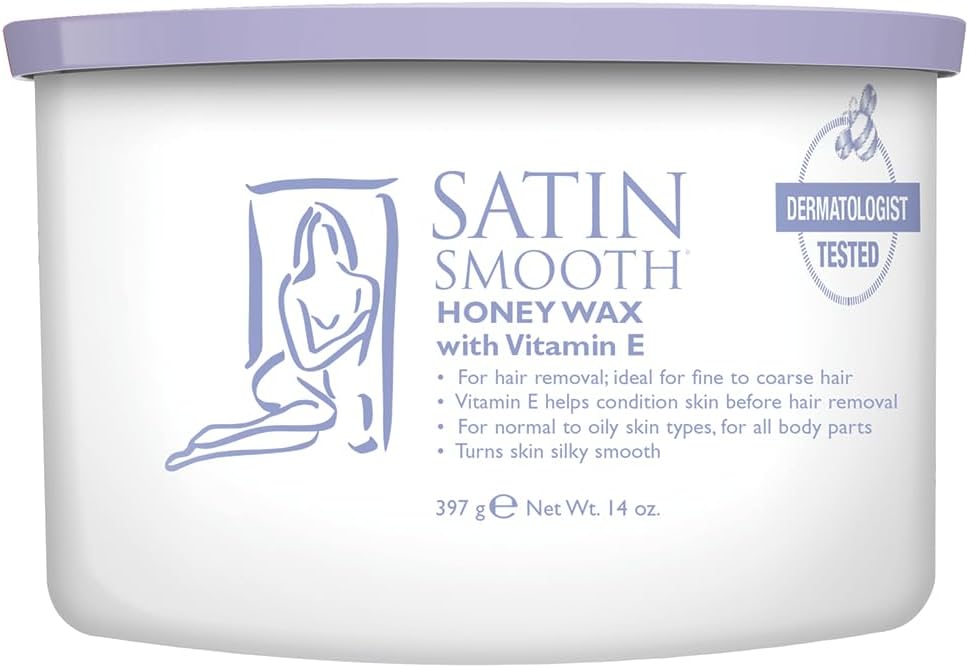 Satin Smooth Honey Wax with Vitamin E, Hair Removal Wax for Sensitive Skin, Full Body Waxing, Ideal for Coarse and Medium Hair, 14oz