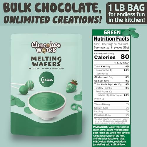 Chocolate Works Green Melting Chocolate Wafers, 1lb (Pack of 1)