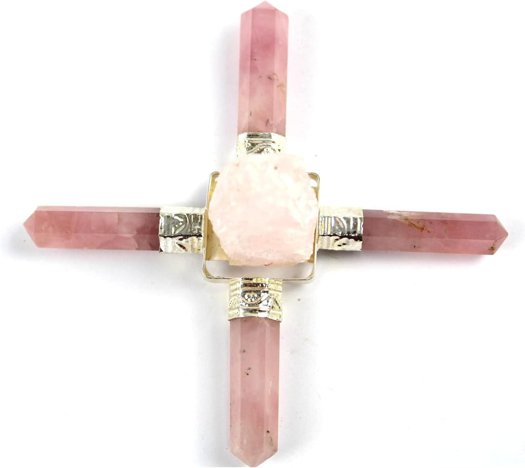 Jet Rough Rose Quartz 4 Point Energy Generator – Natural Healing Crystal for Love, Harmony, Chakra Balancing, Meditation, Reiki, Positive Energy, Home & Office Vastu Decoration