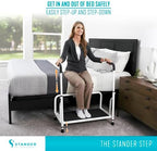 Stander Step-Stool, Portable Step with Adjustable Handles for Seniors and Elderly Adults, Extra Wide Heavy Duty Step-Ladder for Fall Prevention, Grab Bars, Motion Activated LED Light, White