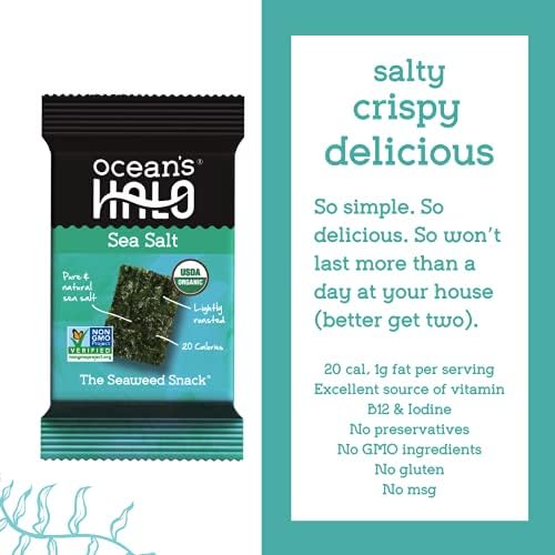 Ocean's Halo Seaweed Snacks (Sea Salt) 1 case of 12 Unit Trays