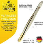 CS29 3 1/2" Gold Tipped, Surgical Grade, German Stainless Steel Tweezers (Slanted) - Flawless Eyebrow and Facial Hair Shaping and Removal for Men/Women