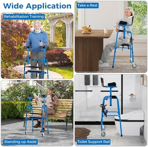 Goplus Folding Walker, 450 Lbs Foldable Standard Walker with 5'' Wheels, Seat and Removable Armrests, Lightweight Walking Mobility Aid, Aluminum Platform Walkers for Seniors, Handicap, Disabled