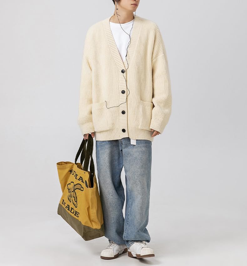 POHADON Mens Cardigan Sweater Button Down Long Sleeve V Neck Cable Knit Sweaters Japanese Streetwear Grunge Clothes
