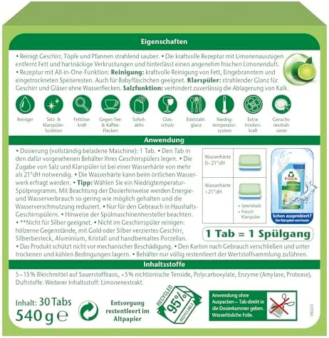 Frosch dishwashing tabs 30's Lime
