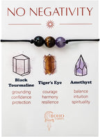 BOHO GARDEN Healing Bead Bracelets - Spiritual Crystal Beaded Bracelet - Made of 3 Real & Natural Gemstones, Adjustable 3-9.7” Black Rope - Gem Stones Jewelry for Men, Women, Teens (13+) - 8mm Bead