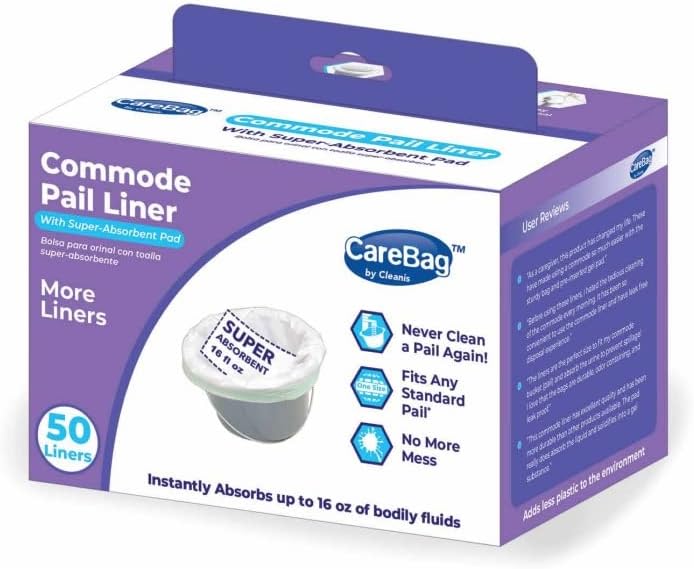 Cleanis CareBag Disposable Commode Liners – Super Absorbent, Leak-Proof & Odor-Control Liners for Bedside Commode Buckets, 50 Count