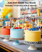 Race Car Cake Topper, Custom Name Race Car Birthday Cake Decorations, Race Car Party Decorations Checkered Flag Cake Banner