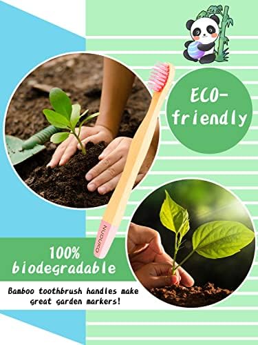 NUDUKO Kids Toothbrush Bamboo Toothbrushes 6 Pack - Organic Compostable Tooth Brush Wooden Baby Toddler Toothbrush, Eco-Friendly Natural Biodegradable Soft Bristle Toothbrush for Children
