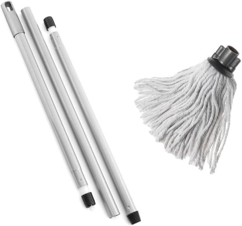 Addis Cotton Mop with 3-Piece Handle, White/Metallic-Grey