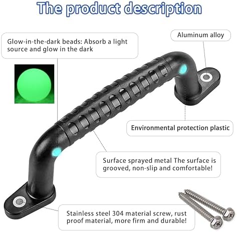 4 Safety Playground Luminous Handles, Swing Set Kids Safety Hand Grips for Playset, Climbing Frame, Play House, Playroom Ladder, Door, Bunk Bed (Black)