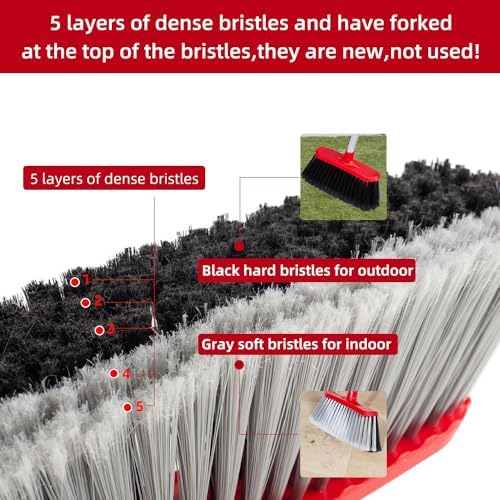SDSM Indoor Outdoor Broom, Unique Double-Sided Bristles Long Handle Heavy Duty Broom Perfect for Home and Courtyard Garage Lobby Mall Market Floor Home Kitchen Room Office Pet Hair Rubbish 51 Inch