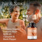 Organic Turmeric Curcumin with Black Pepper & BCM-95 - for Inflammatory Support, Brain & Immune Health - 60 Vegan Turmeric Capsules, 1000mg Per Serve - Herbal Curcumin Supplements
