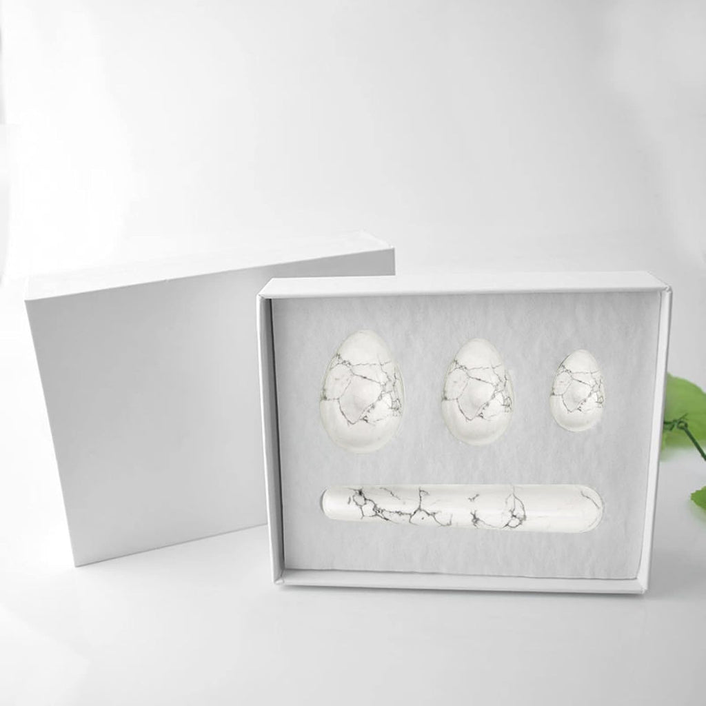 Natural Rose Quartz Yoni Jade Set Egg Kegel Exercise Crystal Wand Massage Stone,with Gift Box,Moderat