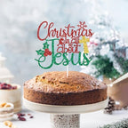 Christmas is All About Jesus Cake Topper, Merry Christmas, Happy Birthday Jesus, Xmas Christian Jesus Holiday Party Decorations