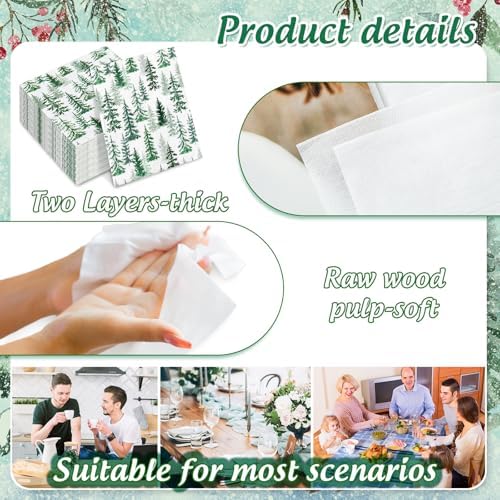 JarThenaAMCS 50Pcs Christmas Paper Napkins Watercolor Cedar Forest Disposable Napkin Xmas Winter Trees Luncheon Dinner Napkins for Holiday Party Tableware Supplies