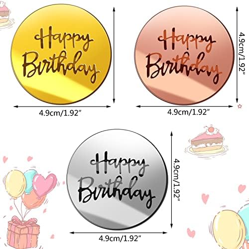 Acrylic Cake Disc, BENBO 18PCS Happy Birthday Cupcake Topper Mirror Acrylic Cupcake Toppers Mini Round Birthday Engraved Topper Charms for Birthday Party DIY Cupcake Decoration