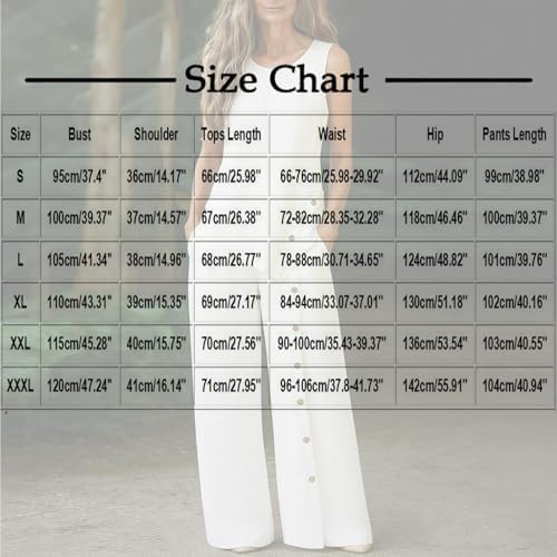 Linen Sets for Women 2 Piece Button Sleeveless Tank Tops with Wide Leg Pants Matching Set Casual Beach Outfits