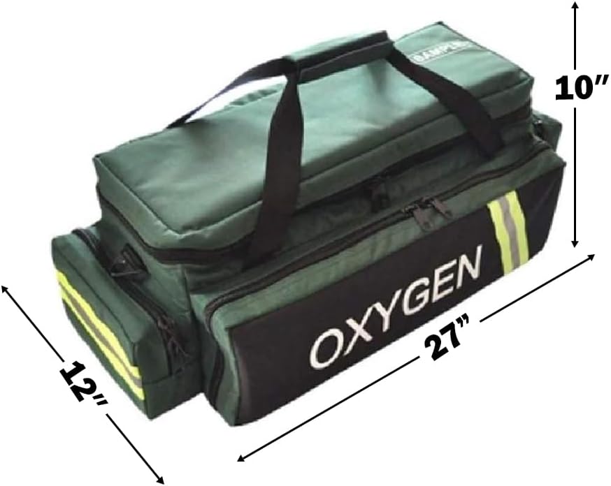 LINE2design First Responder EMS Oxygen Bag EMS Supplies - Standard O2 Medical Bag with Multiple Compartments & Shoulder Strap – Green