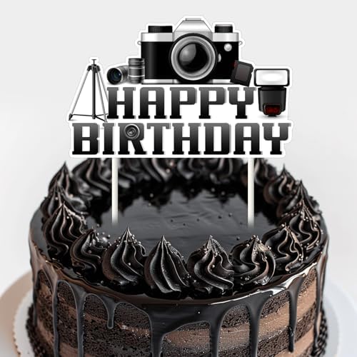 Photographer Birthday Party Decorations, Photography Theme Happy Birthday Cake Topper Double-sided Printing Movie Night Cake Decorations for Photography Enthusiast Birthday Party Supplies