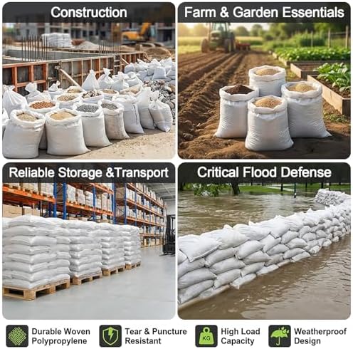 MAQIHAN Empty Sand Bags - 8PCS Woven Polypropylene Heavy Duty Tear Resistant Sandbags for Hurricane Sand Bags for Flooding Construction Project Storing Dry Materials