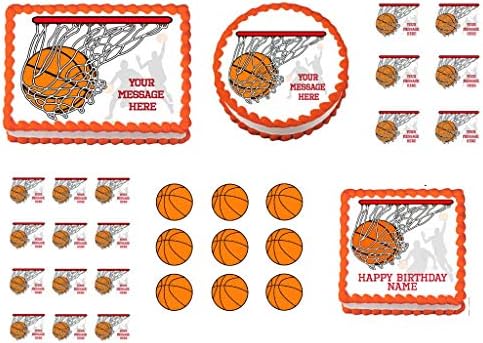 Basketball 7.5" round Edible cake topper image Birthday Party Decoration.